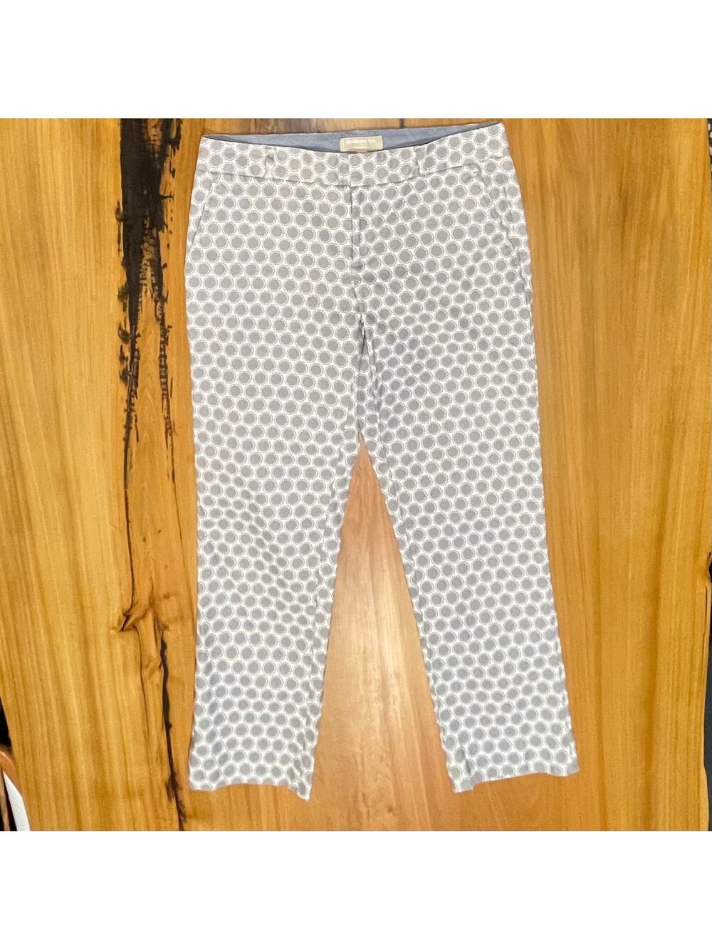 Banana Republic Hampton Fit Crop Pants 6 Grey White Circle Print